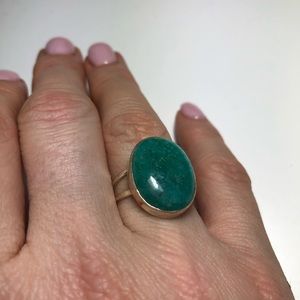 VTG Silver Turquoise Quartz cabochon ring 7 1/4